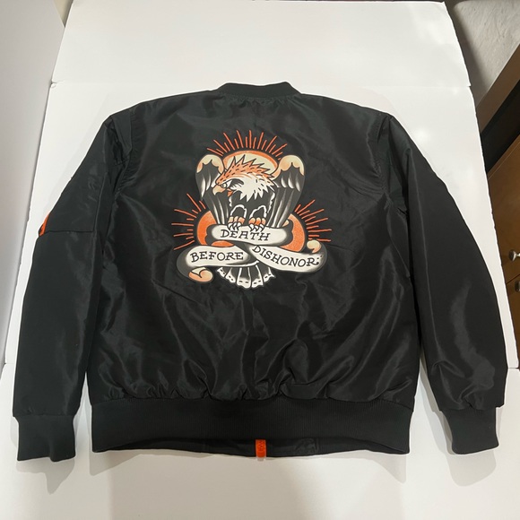 Ed Hardy, Men Bomber Jacket, Death Before Dishonor, Black - Picture 2 of 9